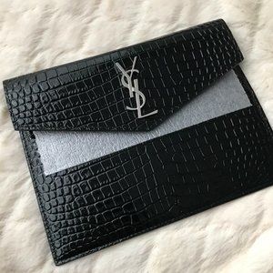 SAINT LAURENT Black Croc Uptown Baby Pouch